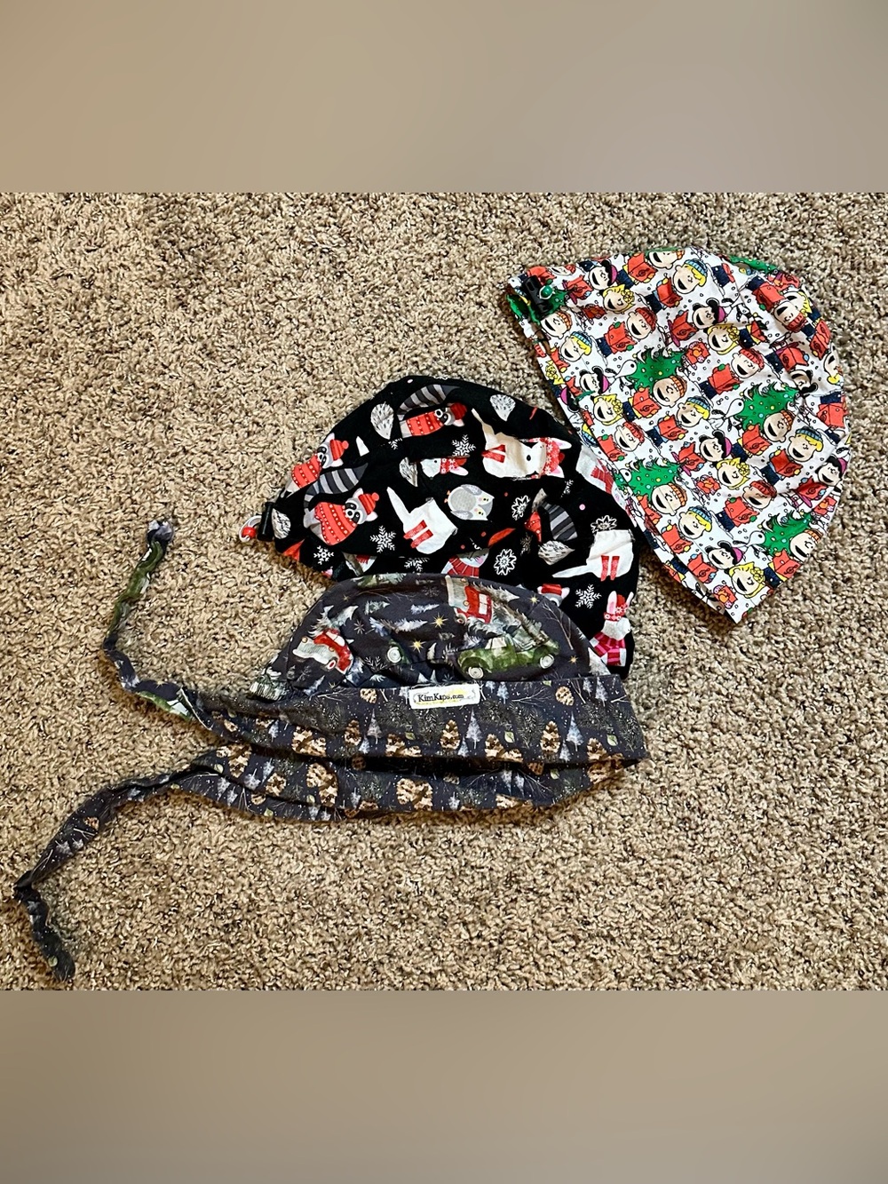 Lot of 3 Christmas and winter scrub caps